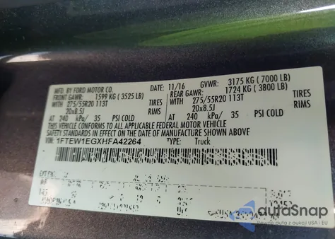 2017 Ford F-150 Platinum из США, поврежденный, VIN 1FTEW1EGXHFA42264